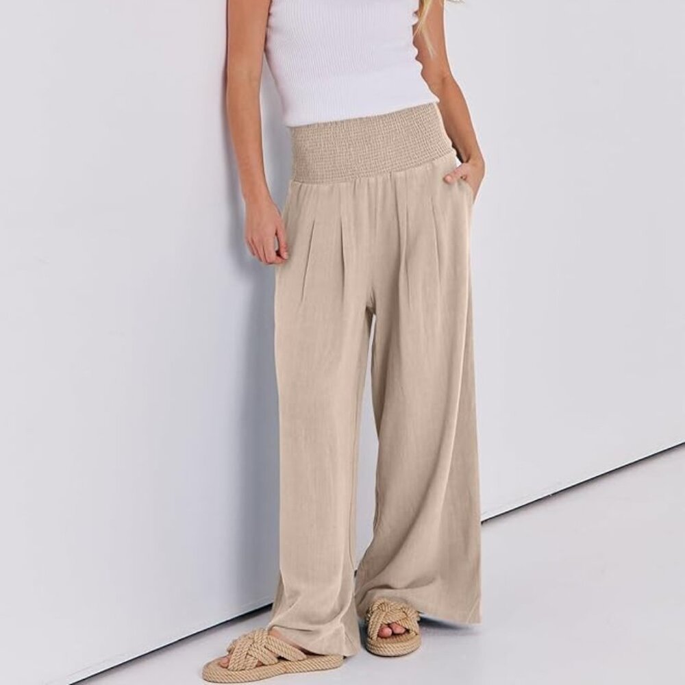 ANRABESS Women Wide Leg High Waist Linen Palazzo Pants
